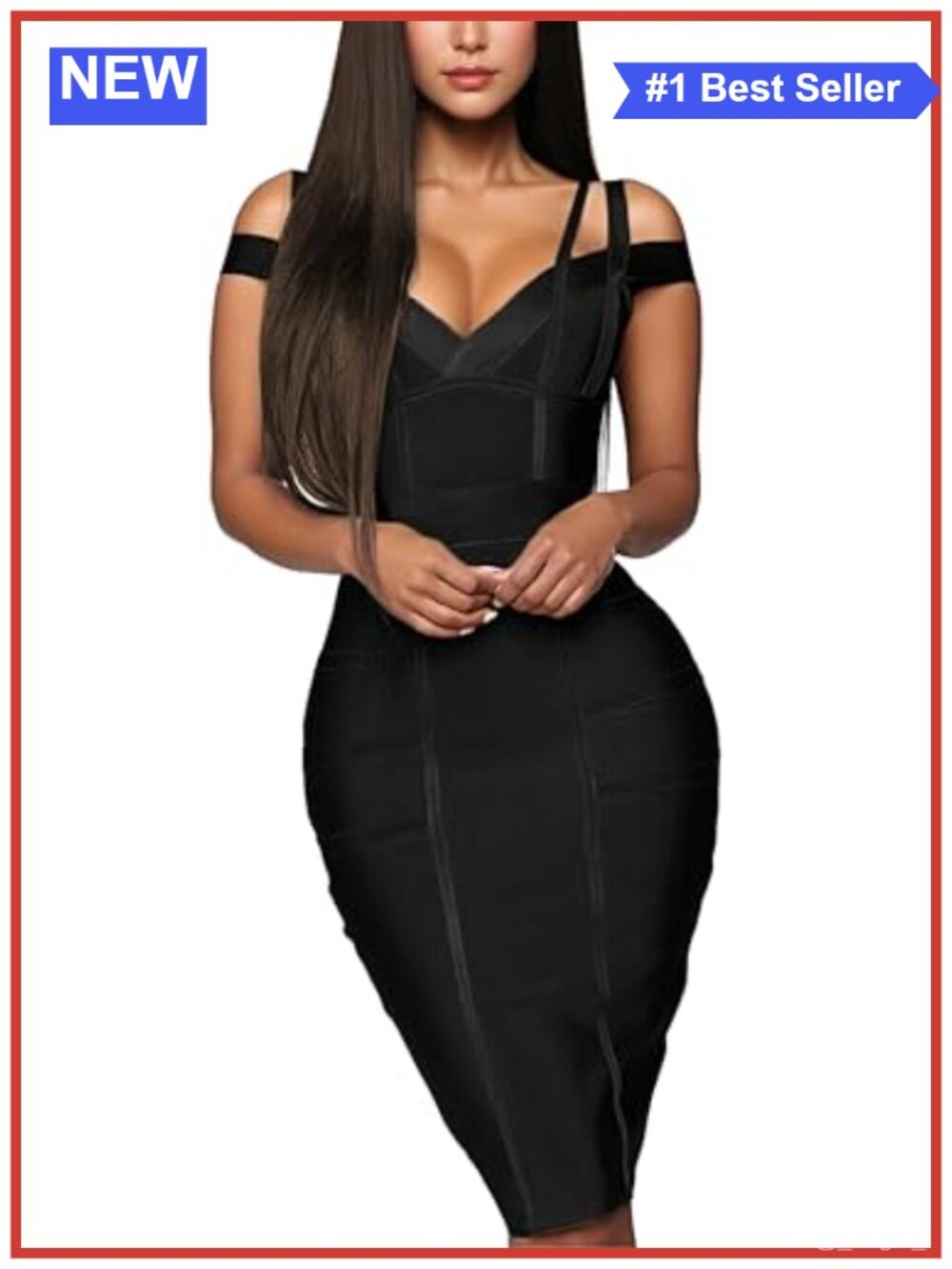 Elegant V-Neck Stretch Bandage Dress Knee-Length Bodycon